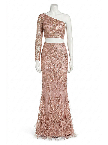 Sherri Hill Two-Piece Mermaid Gown in Rose Gold (view 1)