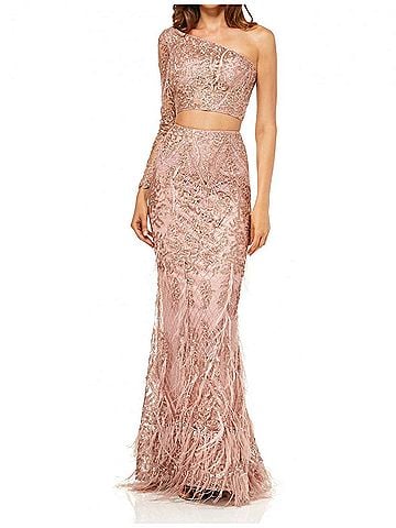 Sherri Hill Two-Piece Mermaid Gown in Rose Gold (view 2)