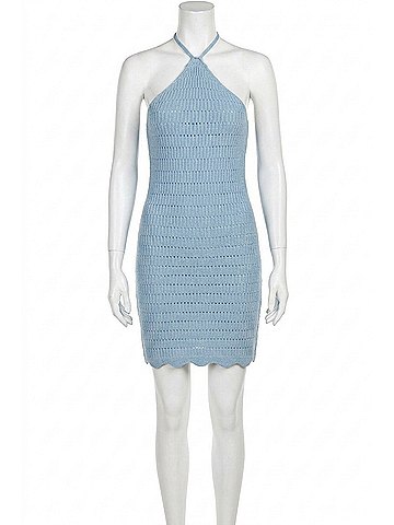 Le Lis Luka Crochet Halter Dress in Blue (view 1)