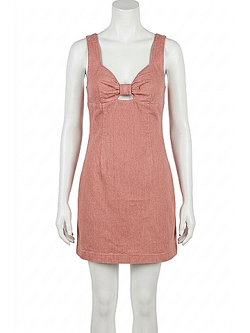 Sage the Label Sunbeam Bow-Front Denim Mini Dress in Dusty Rose (view 1)