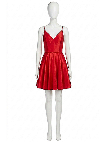 Sherri Hill Satin Cocktail Dress With V-Neck Bodice in Red (view 1)