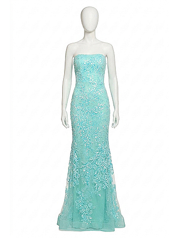 Sherri Hill Strapless Sequin Lace Fitted Gown in Aqua (view 1)