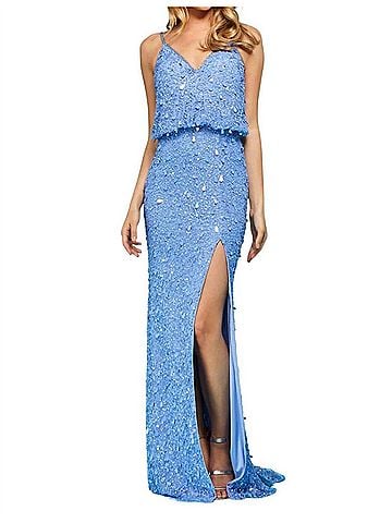 Sherri Hill Jewel-Tone Lace Prom Dress in Periwinkle (view 2)