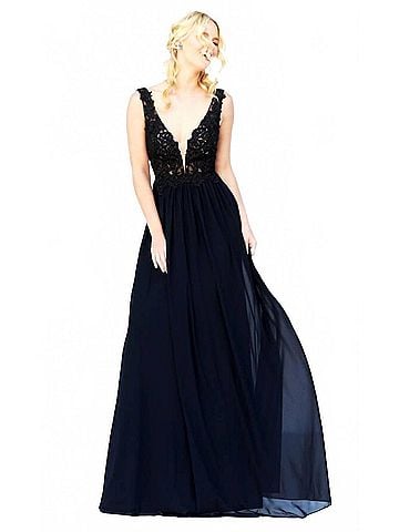 Sherri Hill Enticing Beaded Lace Long Dress in Black (view 2)