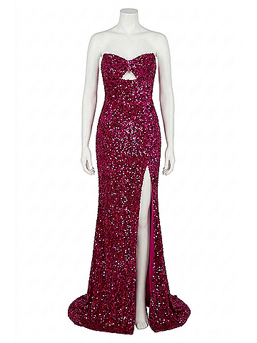 Sherri Hill Sequin Velvet Prom Dress in Berry (view 1)