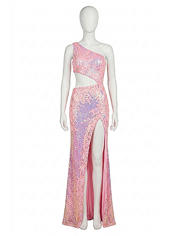 Sherri Hill One Shoulder Sequin Fitted Prom Dress in Pink (view 1)