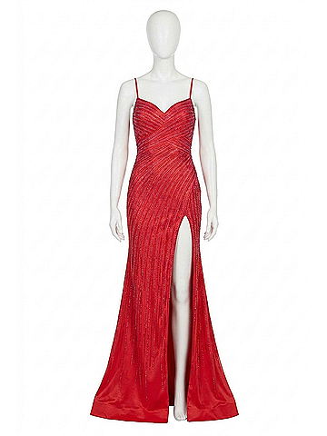 Sherri Hill V-Neck Dazzling Prom in Red (view 1)