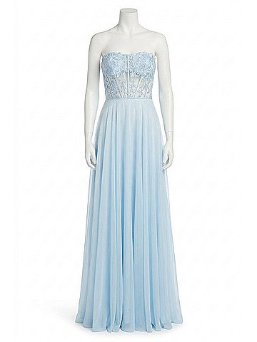 Sherri Hill Strapless Delicate Floral Prom Dress in Light Blue (view 1)