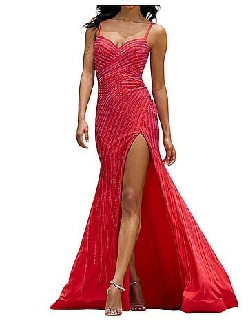 Sherri Hill V-Neck Dazzling Prom in Red (view 2)