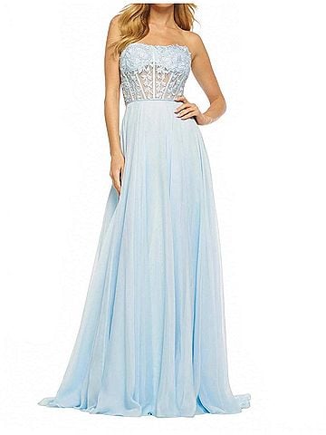 Sherri Hill Strapless Delicate Floral Prom Dress in Light Blue (view 2)