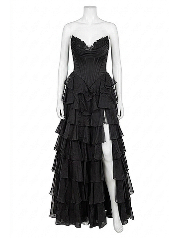 Sherri Hill Strapless Chiffon Ruffle Skirt Prom Dress in Black (view 1)