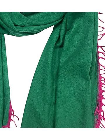 Dolma Women's Cashmere Fringe Scarves in Emerald Pink (view 2)