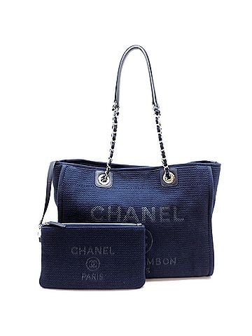 Chanel Chanel Deauville MM Shoulder Bag (with pouch) - Women's, A67001, Canvas, Navy (view 1)