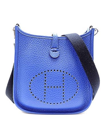 Hermès Hermes Evelyne TPM, C stamp, 2018 model, women's shoulder bag, Taurillon Clemence leather, Blue Zellige. (view 1)