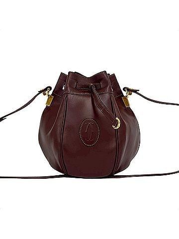 Cartier CARTIER Vintage Must Line Logo Leather One Shoulder Bag Drawstring Wine Red 19775 (view 1)