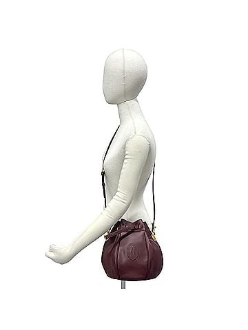Cartier CARTIER Vintage Must Line Logo Leather One Shoulder Bag Drawstring Wine Red 19775 (view 2)