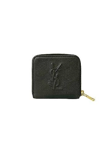 Yves Saint Laurent YVES SAINT LAURENT YSL Logo Leather Round Zip Bi-fold Wallet Mini Gray 07758 (view 1)