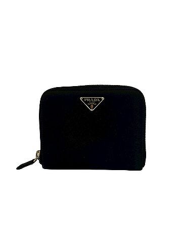 Prada PRADA Triangle Logo Hardware Tessuto Nylon Saffiano Leather Round Zip Bi-fold Wallet Black 04283 (view 1)