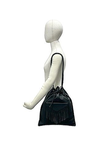 Yves Saint Laurent YVES SAINT LAURENT Fringe Leather Tote Bag, Semi-Shoulder Black, 67447 (view 2)