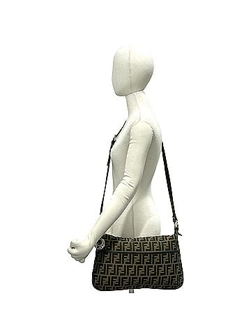 Fendi FENDI Zucca FF pattern canvas and leather shoulder bag/pouch/sacoche in khaki, brown, black (59775) (view 2)