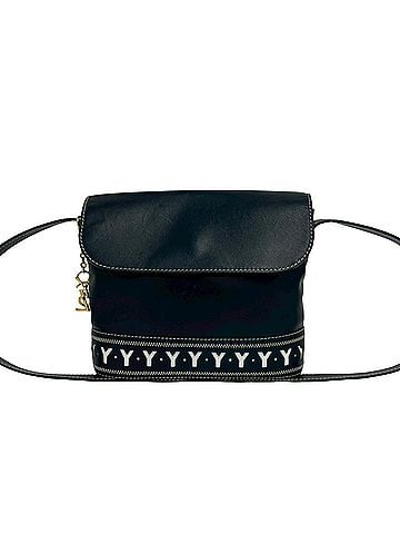 Yves Saint Laurent YVES SAINT LAURENT Cutout Logo Charm Leather Shoulder Bag, Navy Blue, 80563 (view 1)