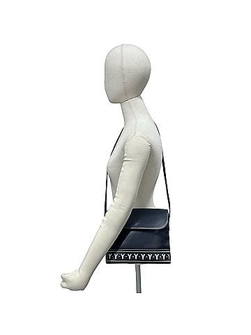 Yves Saint Laurent YVES SAINT LAURENT Cutout Logo Charm Leather Shoulder Bag, Navy Blue, 80563 (view 2)