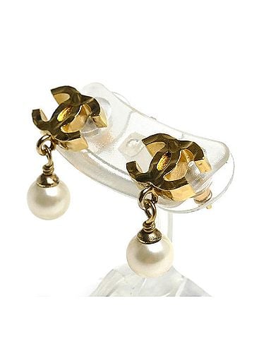 Chanel CHANEL GP Coco Mark Faux Pearl Earrings 2.8g Women's (view 2)
