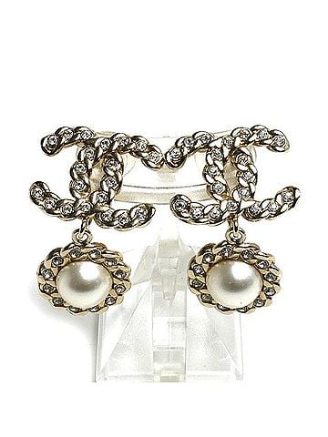 Chanel CHANEL Metal Strass Coco Mark Faux Pearl Rhinestone Earrings AB0596 9.7g Women's (view 1)