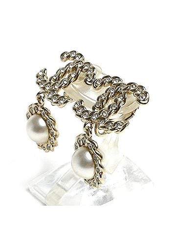 Chanel CHANEL Metal Strass Coco Mark Faux Pearl Rhinestone Earrings AB0596 9.7g Women's (view 2)