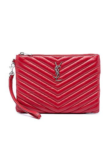 Saint Laurent Chevron Leather Monogram Zip A5 Wristlet Pouch (view 1)
