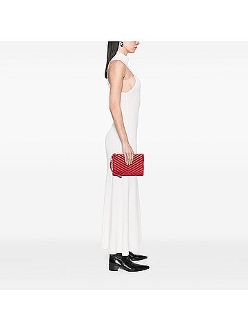 Saint Laurent Chevron Leather Monogram Zip A5 Wristlet Pouch (view 2)