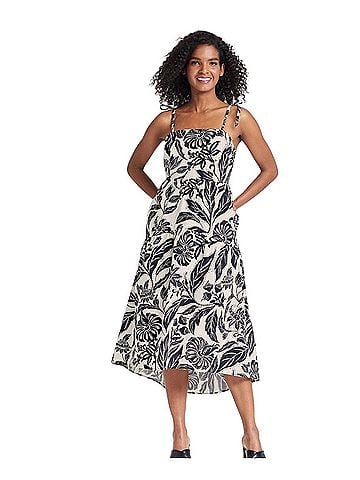 Who What Wear Batik Floral Birch High-Low Tiered Dress Casual Dress (view 1)