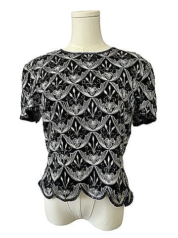 Papell Boutique Evening Scalloped Beaded Vintage Short Sleeve Blouse (view 1)