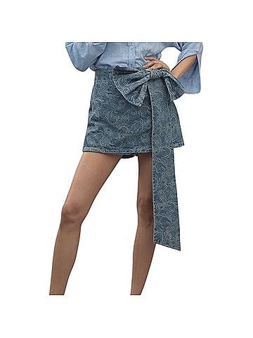 Avec Les Filles Oversized Bow Jacquard Denim Skort Skort (view 1)