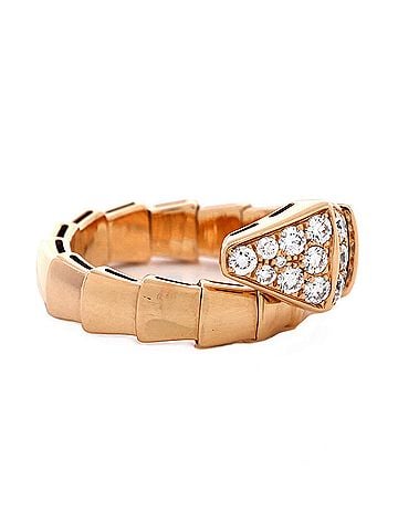 Bvlgari Serpenti Viper One-Coil Ring 18K Rose Gold with Diamonds Wide (view 2)