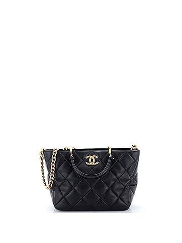 Chanel CC Top Handle Chain Shopping Tote Quilted Lambskin Small (view 1)