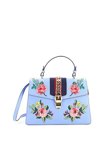 Gucci Sylvie Top Handle Bag Embroidered Leather Medium (view 1)
