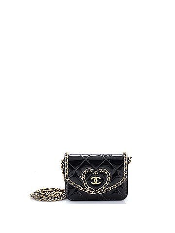 Chanel Heart Chain Flap Bag Quilted Patent Mini (view 1)