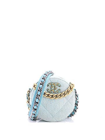 Chanel 19 Round Clutch with Chain Quilted Denim (view 1)