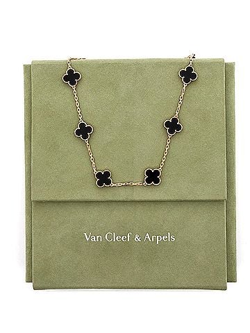 Van Cleef & Arpels Vintage Alhambra 10 Motifs Necklace 18K Yellow Gold and Onyx (view 2)