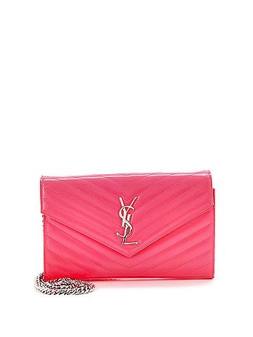 Saint Laurent Classic Monogram Wallet on Chain Matelasse Chevron Grainy Patent Medium (view 1)