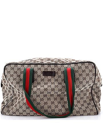 Gucci Web Strap Side Snap Carry On Duffle Bag GG Canvas Large (view 1)