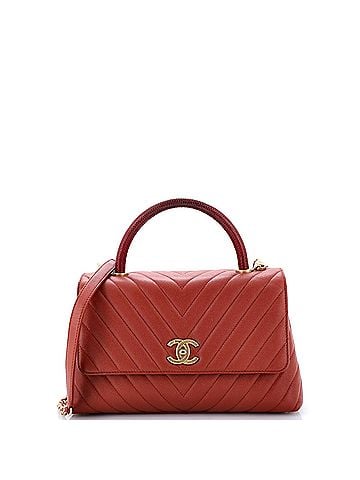 Chanel Coco Top Handle Bag Chevron Caviar with Lizard Embossed Handle Small (view 1)