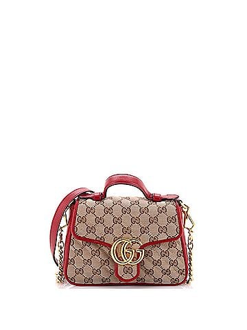 Gucci GG Marmont Top Handle Flap Bag Diagonal Quilted GG Canvas with Leather Mini (view 1)