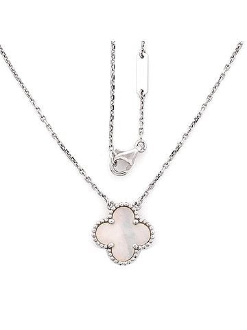 Van Cleef & Arpels Vintage Alhambra Pendant Necklace 18K White Gold and Mother of Pearl (view 2)
