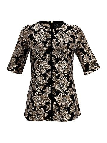 MARNI Marni Floral Lurex Jacquard Short Sleeve Blouse in Black Cotton (view 1)