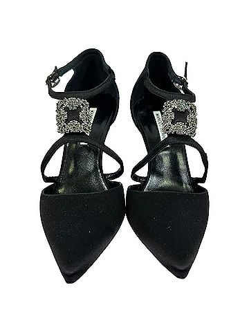 Manolo Blahnik Manolo Blahnik Seneca Crystal-Embellished Pumps in Black Satin (view 2)