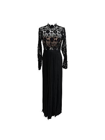 Self-Portrait  Self-Portrait Mia Lace-Accent Pleated Gown in Black Polyester  (view 1)