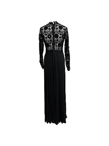 Self-Portrait  Self-Portrait Mia Lace-Accent Pleated Gown in Black Polyester  (view 2)