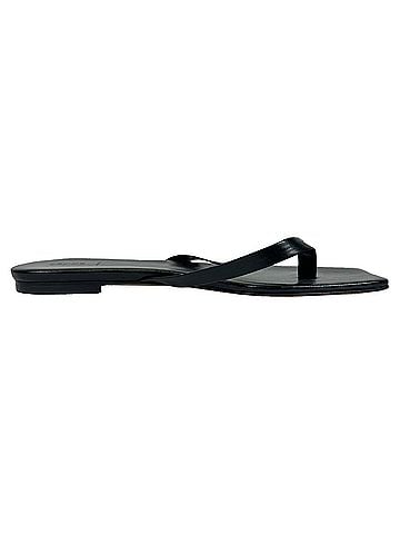aeydē  Aeyde Square-Toe Thong Slide Flat Sandals in Black Leather (view 1)